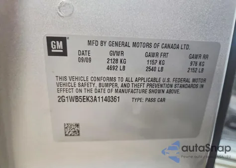 2010 Chevrolet Impala Lt z USA, uszkodzony, nr VIN 2G1WB5EK3A1140361